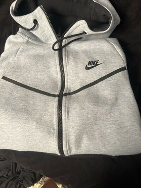 Nike Light Gray and Black Zip Hoodie